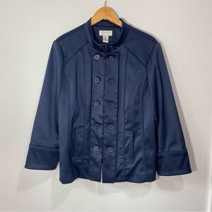 Victor Costa Occasions Navy Blue Satin Military Style Evening Jacket Plus Size